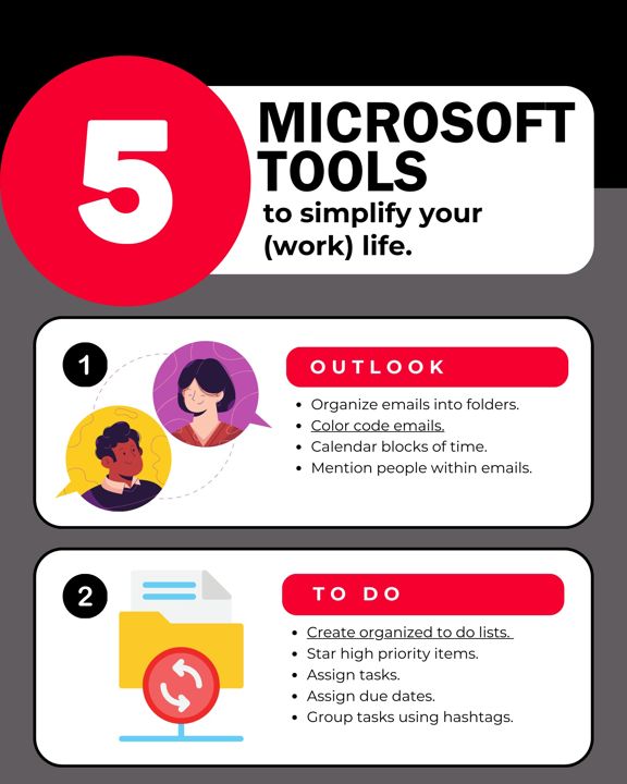 Infographic on five Microsoft tools to simplify work